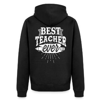Bester Lehrer der Welt Abschluss Spruch Geschenk - Unisex Premium Bio Zip Hoodie - Schwarz - Hinten - Nico (187cm)
