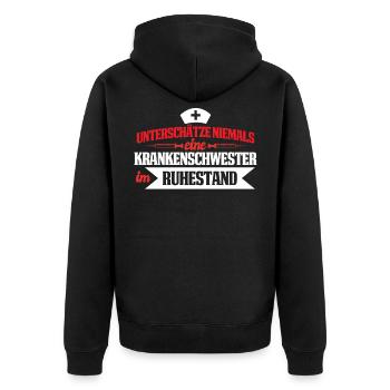 Krankenschwester im Ruhestand Rente Oma - Unisex Premium Bio Zip Hoodie - Schwarz - Hinten - Nico (187cm)