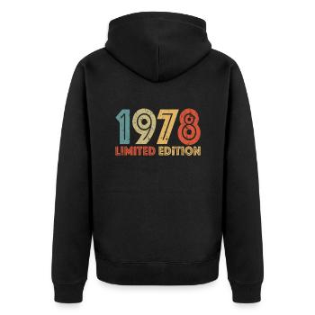 Limited Edition 1978 - Unisex Premium Bio Zip Hoodie - Schwarz - Hinten - Nico (187cm)