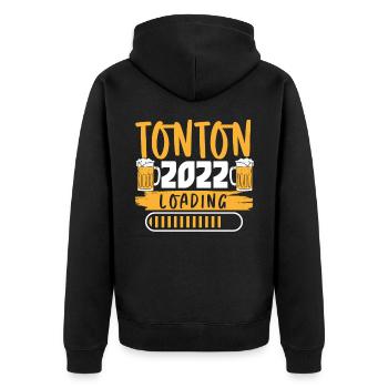 Tonton en Cours 2022 Annonce Grossesse Cadeau - Unisex Premium Bio Zip Hoodie - Schwarz - Hinten - Nico (187cm)