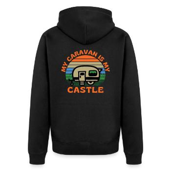 My Caravan Is My Castle Caravanning - Unisex Premium Organic Zip Hoodie - black - Back - Nico (187cm)