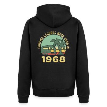 Camping Legends Born In 1968 Caravan - Unisex Premium Organic Zip Hoodie - black - Back - Nico (187cm)