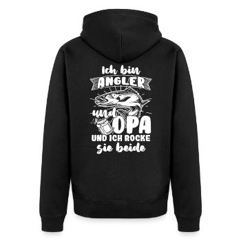 Angler und Opa Großvater Vatertag Fischen angeln - Unisex Premium Bio Zip Hoodie - Schwarz - Hinten - Nico (187cm)