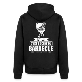 Papy c'est le chef du Barbecue BBQ Fête Des Pères - Unisex Premium Bio Zip Hoodie - Schwarz - Hinten - Nico (187cm)