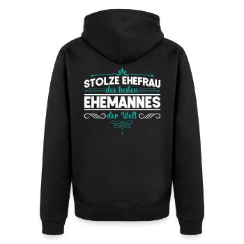 Stolze Ehefrau Ehemann Hochzeitstag Jahrestag - Unisex Premium Bio Zip Hoodie - Schwarz - Hinten - Nico (187cm)