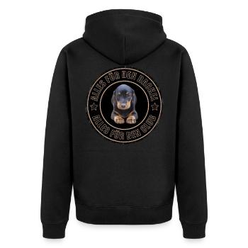 Dackel - Dachshund - Alles für den Dackel - Unisex Premium Bio Zip Hoodie - Schwarz - Hinten - Nico (187cm)