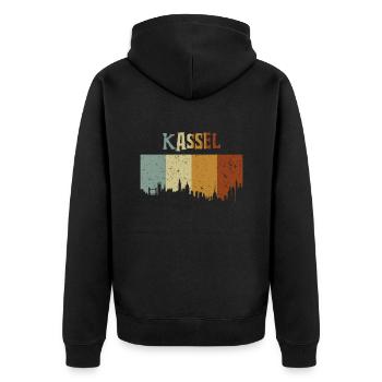 Kassel - Unisex Premium Bio Zip Hoodie - Schwarz - Hinten - Nico (187cm)