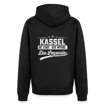 Kassel die Stadt der Mythos die Legende - Unisex Premium Bio Zip Hoodie - Schwarz - Hinten - Nico (187cm)