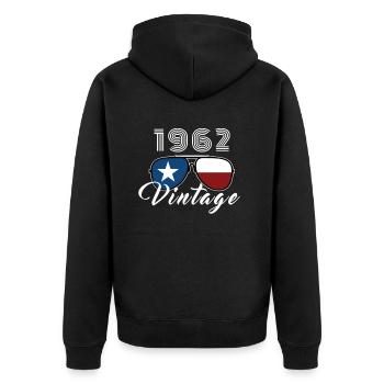 Vintage 1962 Coole Sonnenbrille USA Flagge - Unisex Premium Bio Zip Hoodie - Schwarz - Hinten - Nico (187cm)