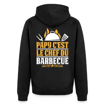 Papy c'est le chef du Barbecue BBQ Fête Des Pères - Unisex Premium Bio Zip Hoodie - Schwarz - Hinten - Nico (187cm)
