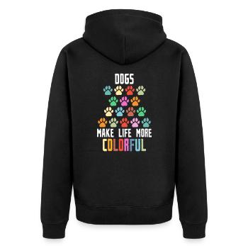 Dogs make life more colorful - Unisex Premium Bio Zip Hoodie - Schwarz - Hinten - Nico (187cm)