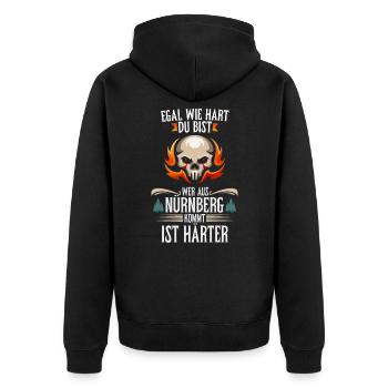 Egal wie hart du bist Nürnberger sind härter - Unisex Premium Bio Zip Hoodie - Schwarz - Hinten - Nico (187cm)
