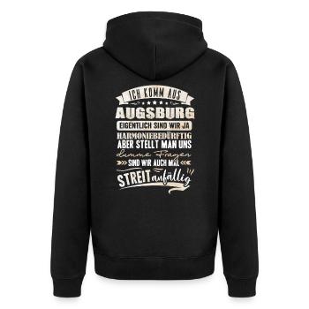 Ich komm aus Augsburg - Unisex Premium Bio Zip Hoodie - Schwarz - Hinten - Nico (187cm)