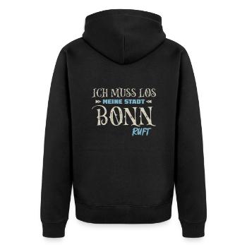 Ich muss Los Bonn ruft - Unisex Premium Bio Zip Hoodie - Schwarz - Hinten - Nico (187cm)