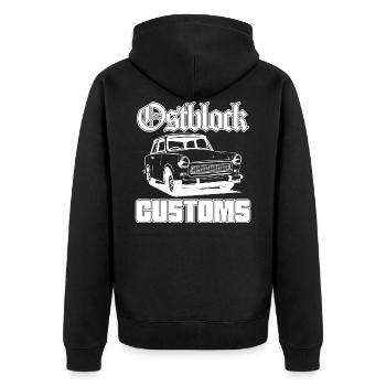 Trabi Trabbi Ostblock Customs DDR Auto - Unisex Premium Bio Zip Hoodie - Schwarz - Hinten - Nico (187cm)