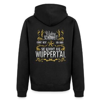 Wahre Schönheit kommt aus Wuppertal - Unisex Premium Bio Zip Hoodie - Schwarz - Hinten - Nico (187cm)