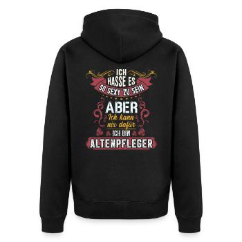 Altenpfleger Altenpflege Pflege Krankenpfleger - Unisex Premium Bio Zip Hoodie - Schwarz - Hinten - Nico (187cm)