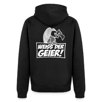Weiss der Geier - Unisex Premium Bio Zip Hoodie - Schwarz - Hinten - Nico (187cm)
