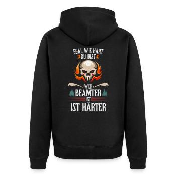 Beamter Verbeamtung Beamte Zoll - Unisex Premium Bio Zip Hoodie - Schwarz - Hinten - Nico (187cm)