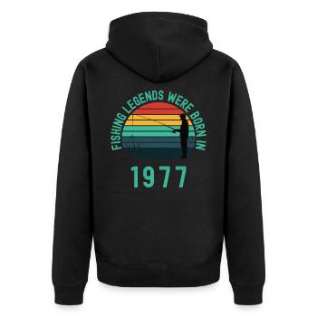 Angellegenden wurden 1977 geboren - Unisex Premium Bio Zip Hoodie - Schwarz - Hinten - Nico (187cm)