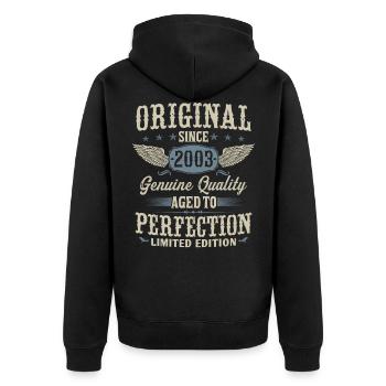 Jahrgang 2003 Original Vintage Geburtstag Geschenk - Unisex Premium Bio Zip Hoodie - Schwarz - Hinten - Nico (187cm)
