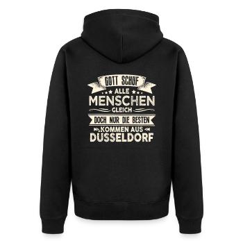 Gott schuf Düsseldorfer anders Düsseldorf - Unisex Premium Bio Zip Hoodie - Schwarz - Hinten - Nico (187cm)