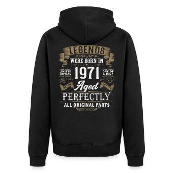 1971 geboren Legenden Geburtstag Vintage Geschenk - Unisex Premium Bio Zip Hoodie - Schwarz - Hinten - Nico (187cm)