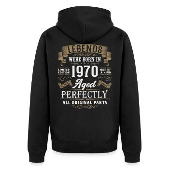 1970 naissance Légendes Anniversaire Vintage Cadeau - Veste à capuche bio Premium Unisexe - noir - Dos - Nico (187cm)