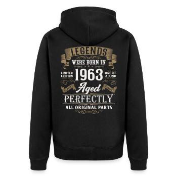 1963 born Legends Birthday - Unisex Premium Organic Zip Hoodie - black - Back - Nico (187cm)