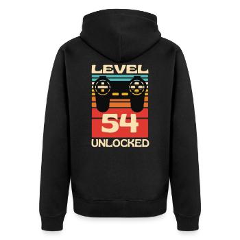 Level 54 Unlocked Funny Gaming - Unisex Premium Organic Zip Hoodie - black - Back - Nico (187cm)
