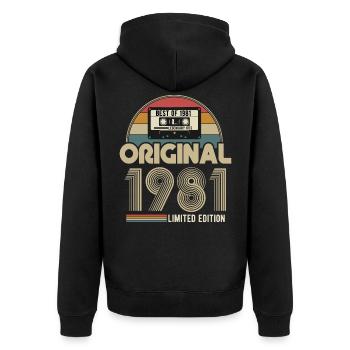 1981 Original Vintage Geburtstag Geschenk - Unisex Premium Bio Zip Hoodie - Schwarz - Hinten - Nico (187cm)