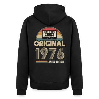 1976 Original Vintage Geburtstag Geschenk - Unisex Premium Bio Zip Hoodie - Schwarz - Hinten - Nico (187cm)