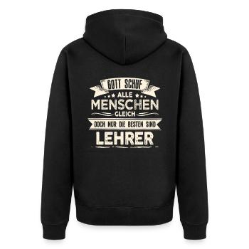 Gott schuf Lehrer besser Lehrerin - Unisex Premium Bio Zip Hoodie - Schwarz - Hinten - Nico (187cm)