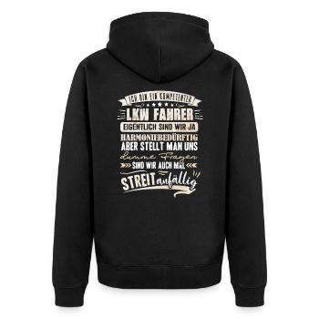 Kompetenter LKW Fahrer Trucker - Unisex Premium Bio Zip Hoodie - Schwarz - Hinten - Nico (187cm)