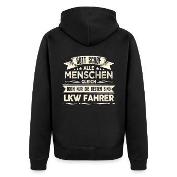 Gott schuf LKW Fahrer anders Trucker - Unisex Premium Bio Zip Hoodie - Schwarz - Hinten - Nico (187cm)