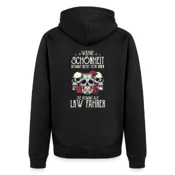 Wahre Schönheit kommt als LKW Fahrer Trucker - Unisex Premium Bio Zip Hoodie - Schwarz - Hinten - Nico (187cm)