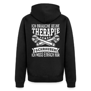 Keine Therapie nur Schrauben Schrauber Werkstatt - Unisex Premium Bio Zip Hoodie - Schwarz - Hinten - Nico (187cm)