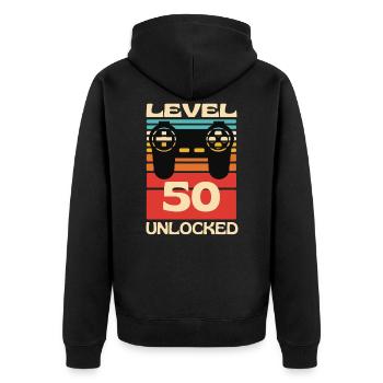 Level 50 Unlocked Funny Gaming - Unisex Premium Organic Zip Hoodie - black - Back - Nico (187cm)