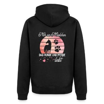 Ich mag Pferde, Hunde & 3 Leute Pferd - Unisex Premium Bio Zip Hoodie - Schwarz - Hinten - Nico (187cm)
