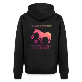 Hunde & Pferde Pferd - Unisex Premium Bio Zip Hoodie - Schwarz - Hinten - Nico (187cm)