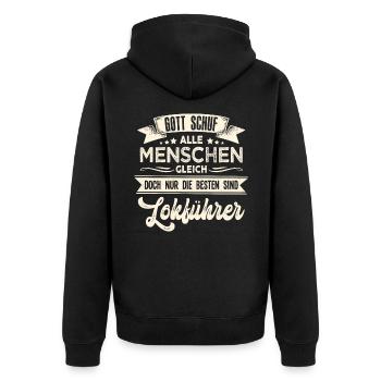 Gott schuf Lokführer besser Eisenbahn - Unisex Premium Bio Zip Hoodie - Schwarz - Hinten - Nico (187cm)