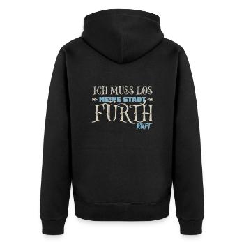 Muss los Fürth ruft Fürther - Unisex Premium Bio Zip Hoodie - Schwarz - Hinten - Nico (187cm)