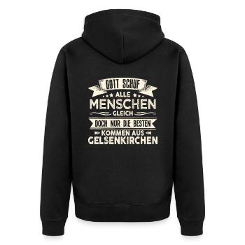 Gott schuf Gelsenkirchener anders Ruhrpott - Unisex Premium Bio Zip Hoodie - Schwarz - Hinten - Nico (187cm)