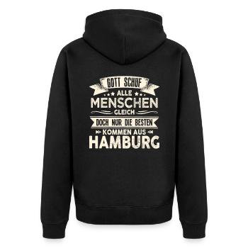 Gott schuf Hamburger anders Hafen - Unisex Premium Bio Zip Hoodie - Schwarz - Hinten - Nico (187cm)