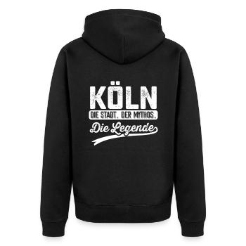 Köln die Stadt der Mythos Kölner - Unisex Premium Bio Zip Hoodie - Schwarz - Hinten - Nico (187cm)
