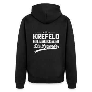 Krefeld die Stadt der Mythos Krefelder - Unisex Premium Bio Zip Hoodie - Schwarz - Hinten - Nico (187cm)
