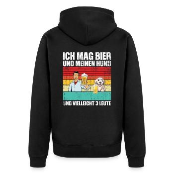 Ich mag Bier und meinen Hund und 3 Leute - Unisex Premium Bio Zip Hoodie - Schwarz - Hinten - Nico (187cm)