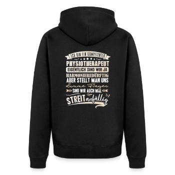 Kompetenter Physiotherapeut Physiotherapie - Unisex Premium Bio Zip Hoodie - Schwarz - Hinten - Nico (187cm)