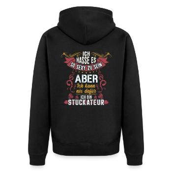 Stuckateure sind zu sexy Gipser - Unisex Premium Bio Zip Hoodie - Schwarz - Hinten - Nico (187cm)