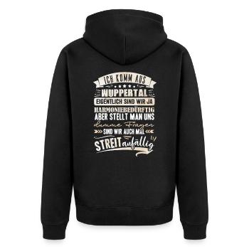 Wuppertal Harmoniebedürftig Wuppertaler - Unisex Premium Bio Zip Hoodie - Schwarz - Hinten - Nico (187cm)